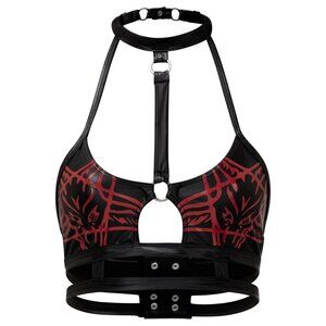 Killstar ✦ Raise Hell Cage Bra ✦ Gothic Red Black Strappy Choker Detail M NWT